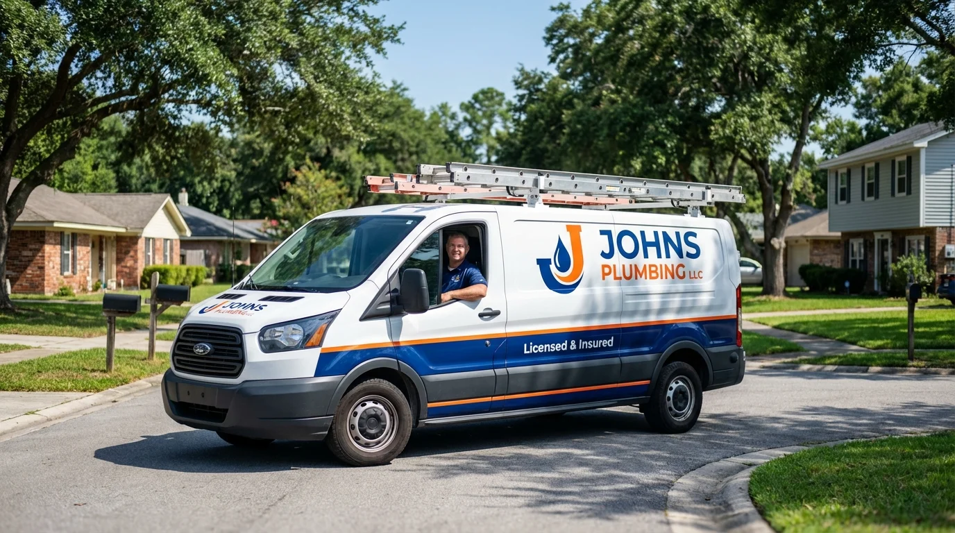 Johns Plumbing LLC service van in White Castle, LA
