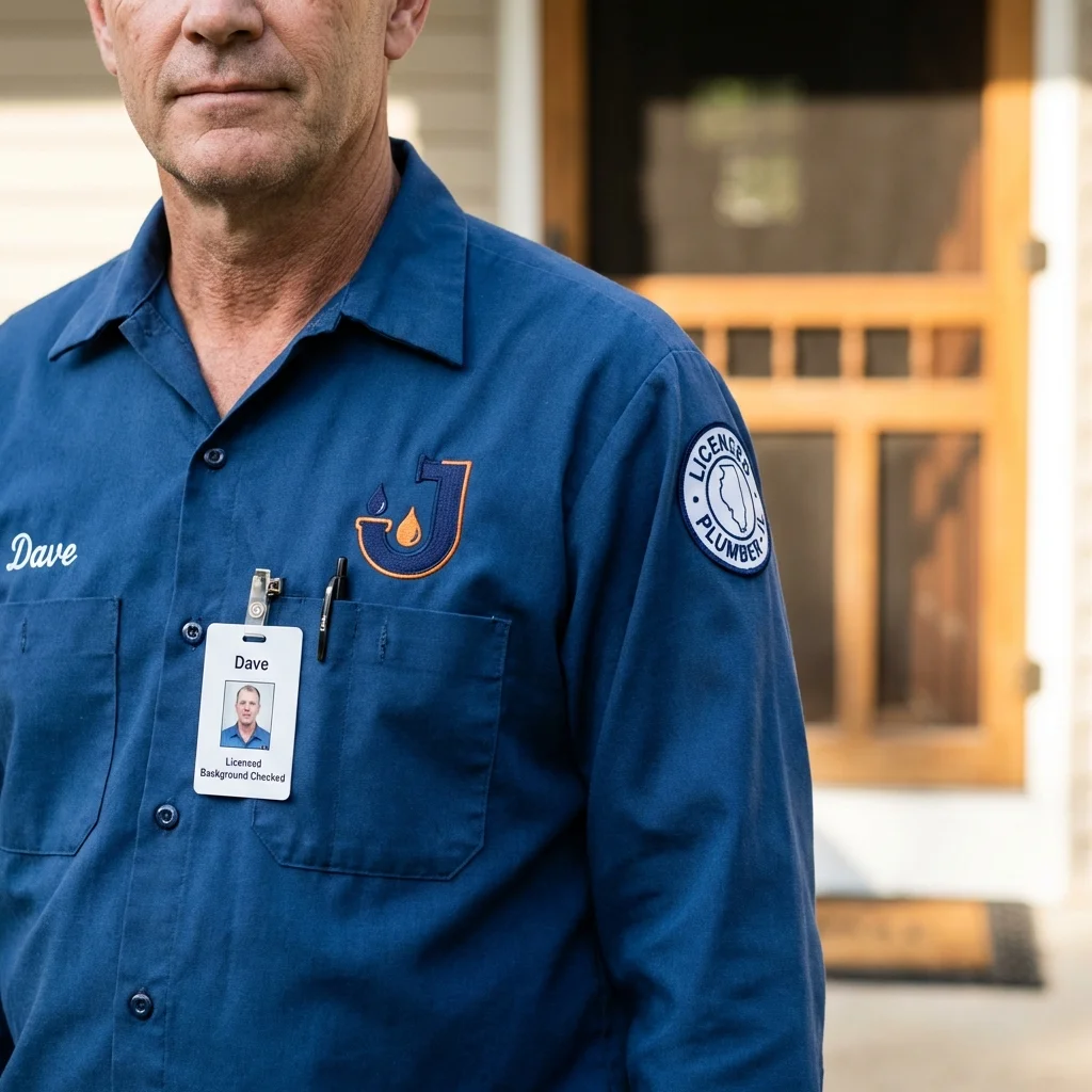 Licensed plumber showing ID badge in White Castle, LA