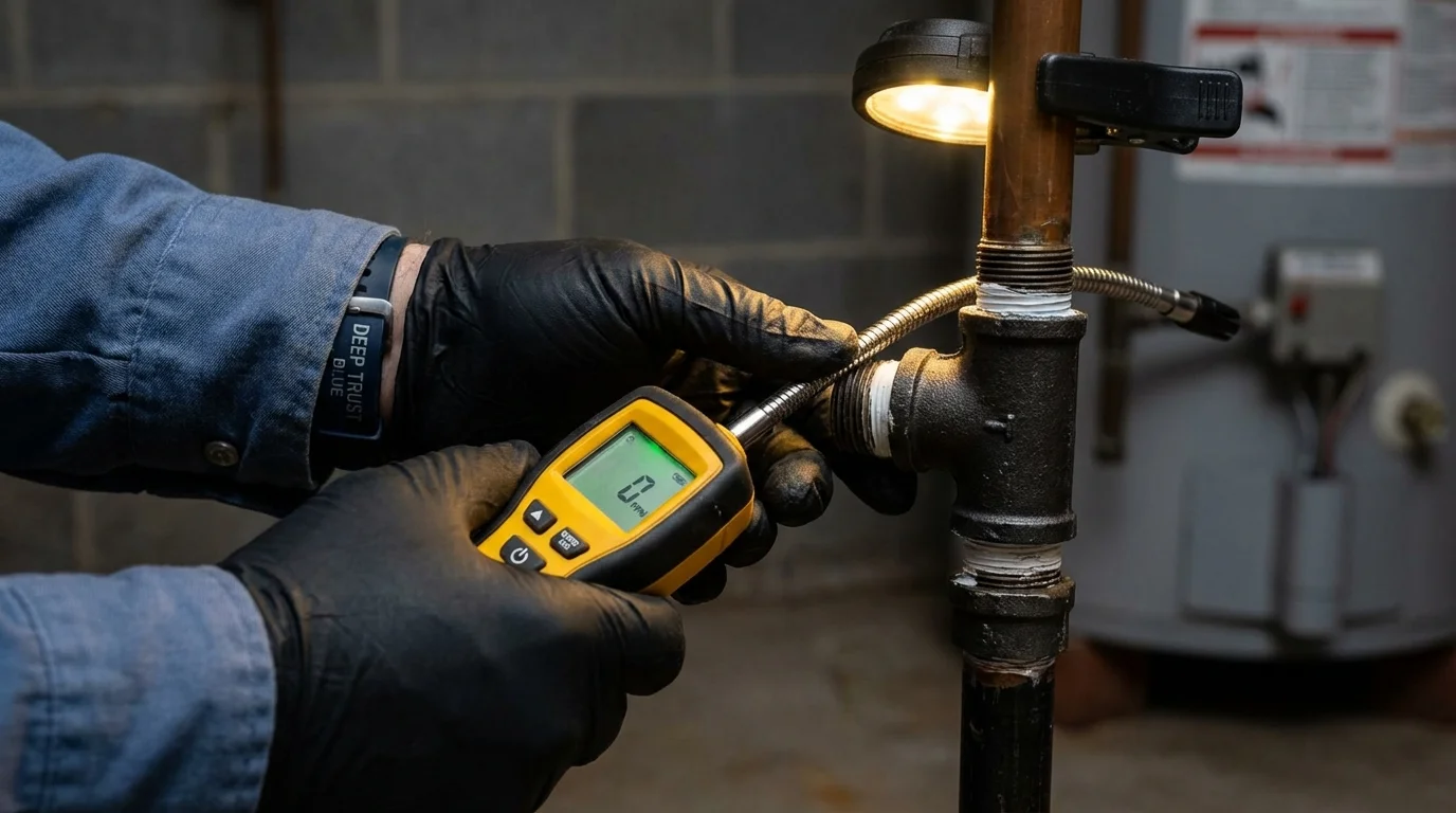 Gas leak detection with electronic sniffer by Johns Plumbing LLC in White Castle
