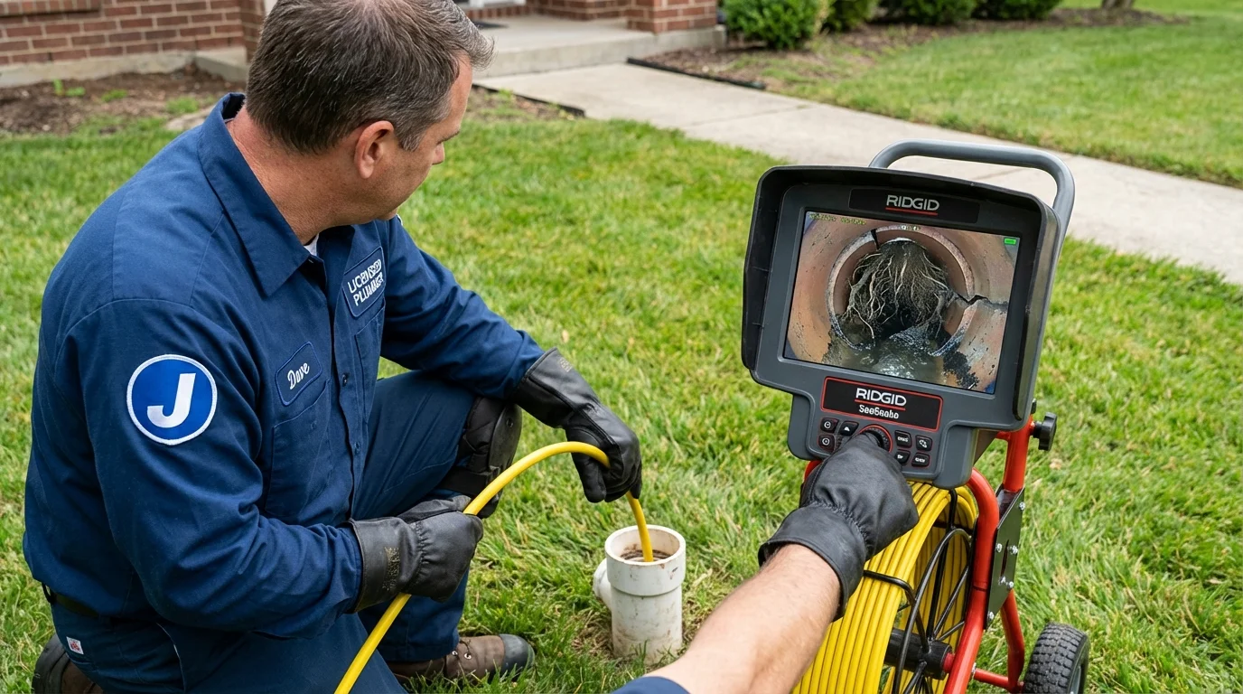 Sewer camera inspection being performed by Johns Plumbing LLC in White Castle
