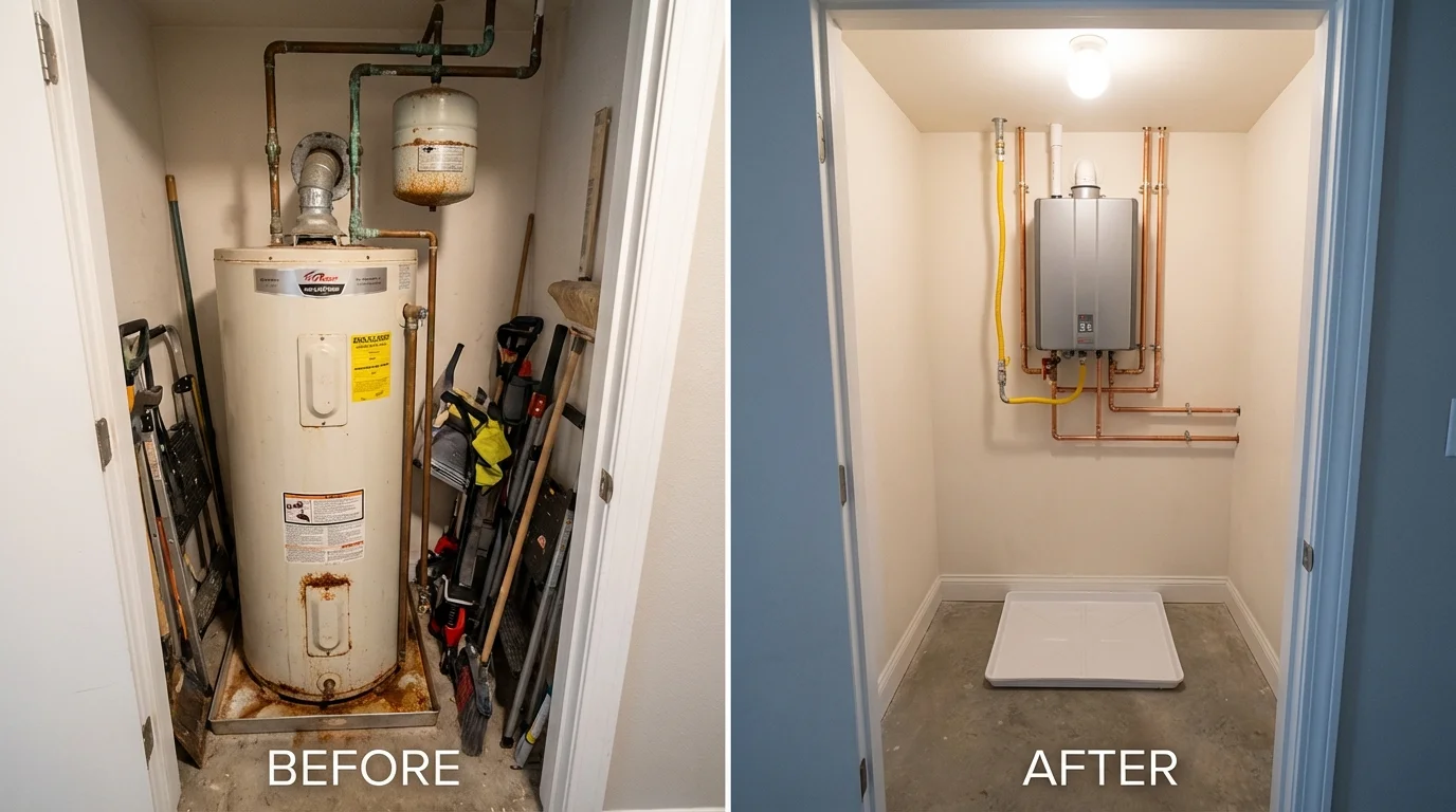 Tank water heater versus wall-mounted tankless unit comparison for White Castle, LA homeowners