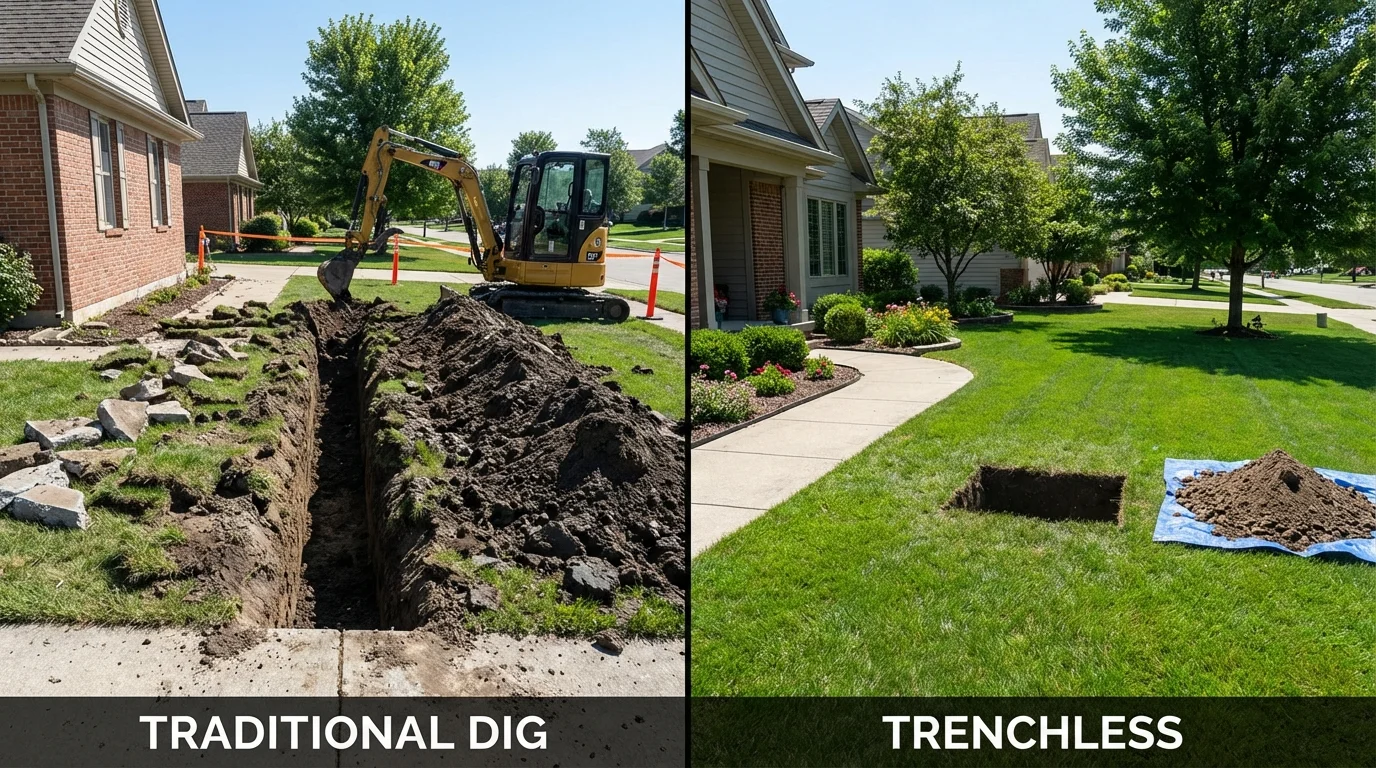 Trenchless sewer repair with minimal yard damage versus traditional excavation in White Castle, LA